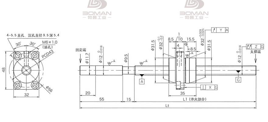 KURODA HG1230QS-BEZR-0500A 黑田精工丝杆底座安装图